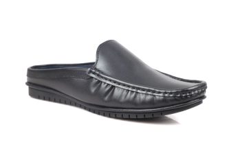 Black Leather Back-Open Slip-On Shoes -TR 1406 BLACK