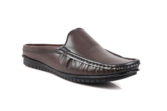 Brown Leather Back-Open Slip-On Shoes -TR 1406 BROWN